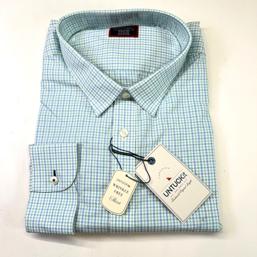 UNTUCKIT Wrinkle Free Gingham Check Long Sleeve Dress‎ Shirt XXX-Large NEW